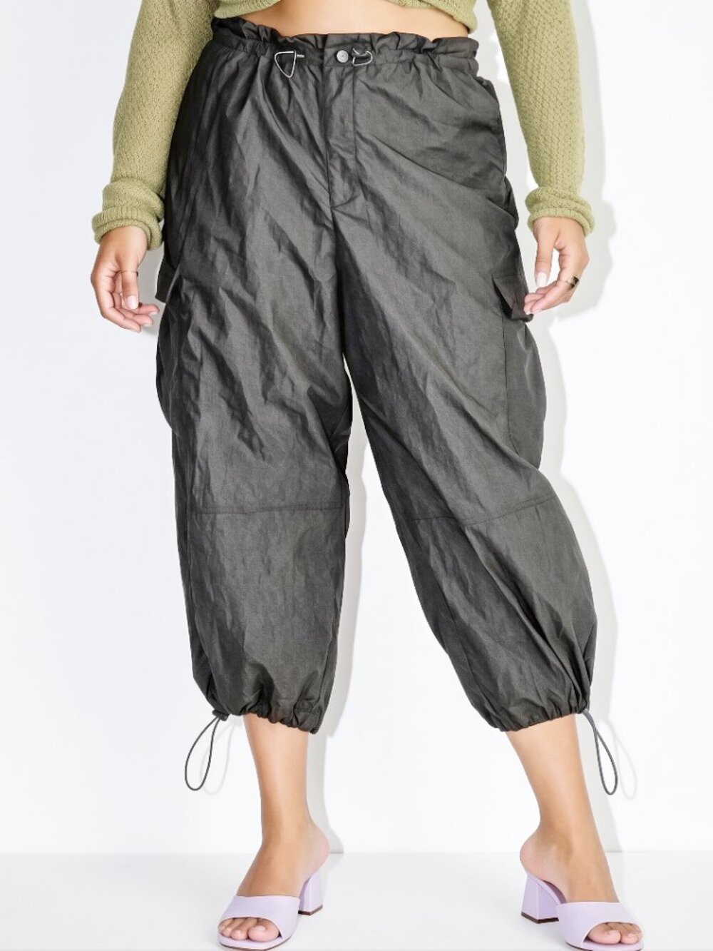 NWT Future Collective w/ Alani Noelle Utility Nylon Gray Joggers Size 1X